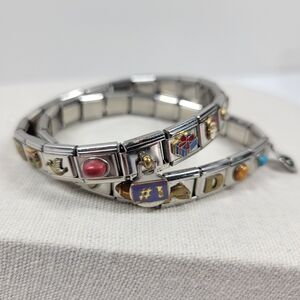 Set Of 2 Italian Link Charm Bracelets -Casa De Oro Stainless Y2k